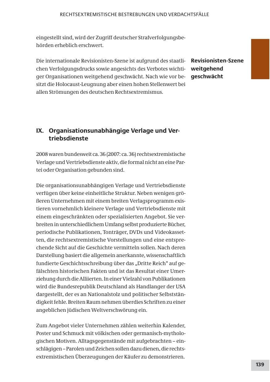 Seite 139 des Verfassungsschutzbericht 2008 Bund