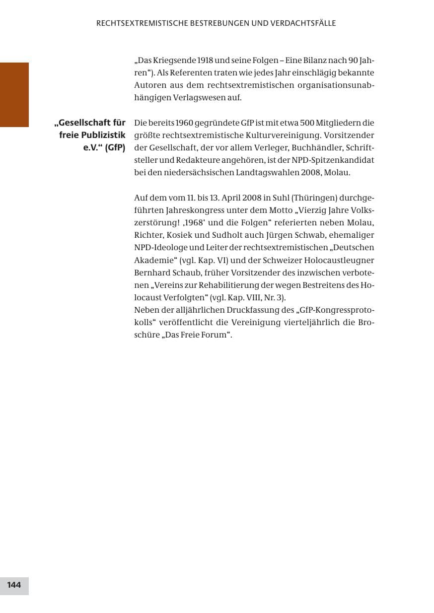 Seite 144 des Verfassungsschutzbericht 2008 Bund