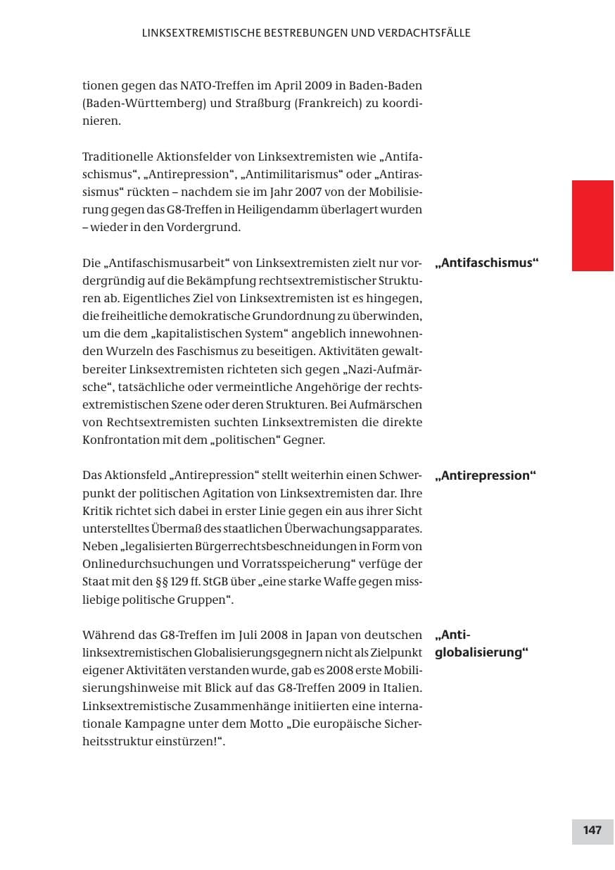 Seite 147 des Verfassungsschutzbericht 2008 Bund