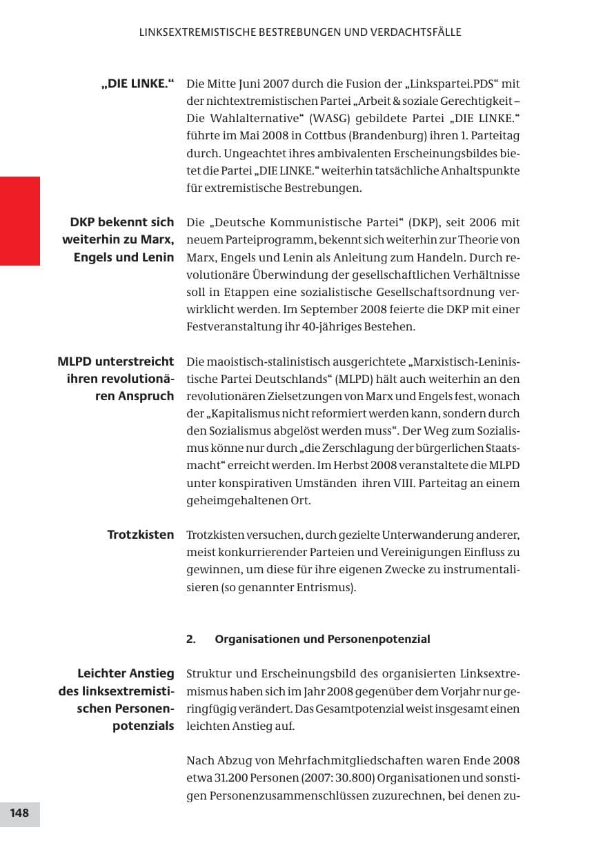 Seite 148 des Verfassungsschutzbericht 2008 Bund