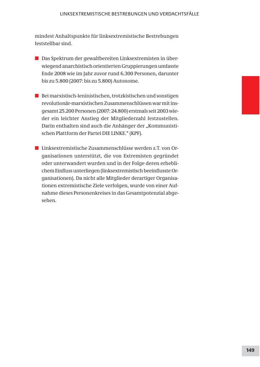 Seite 149 des Verfassungsschutzbericht 2008 Bund