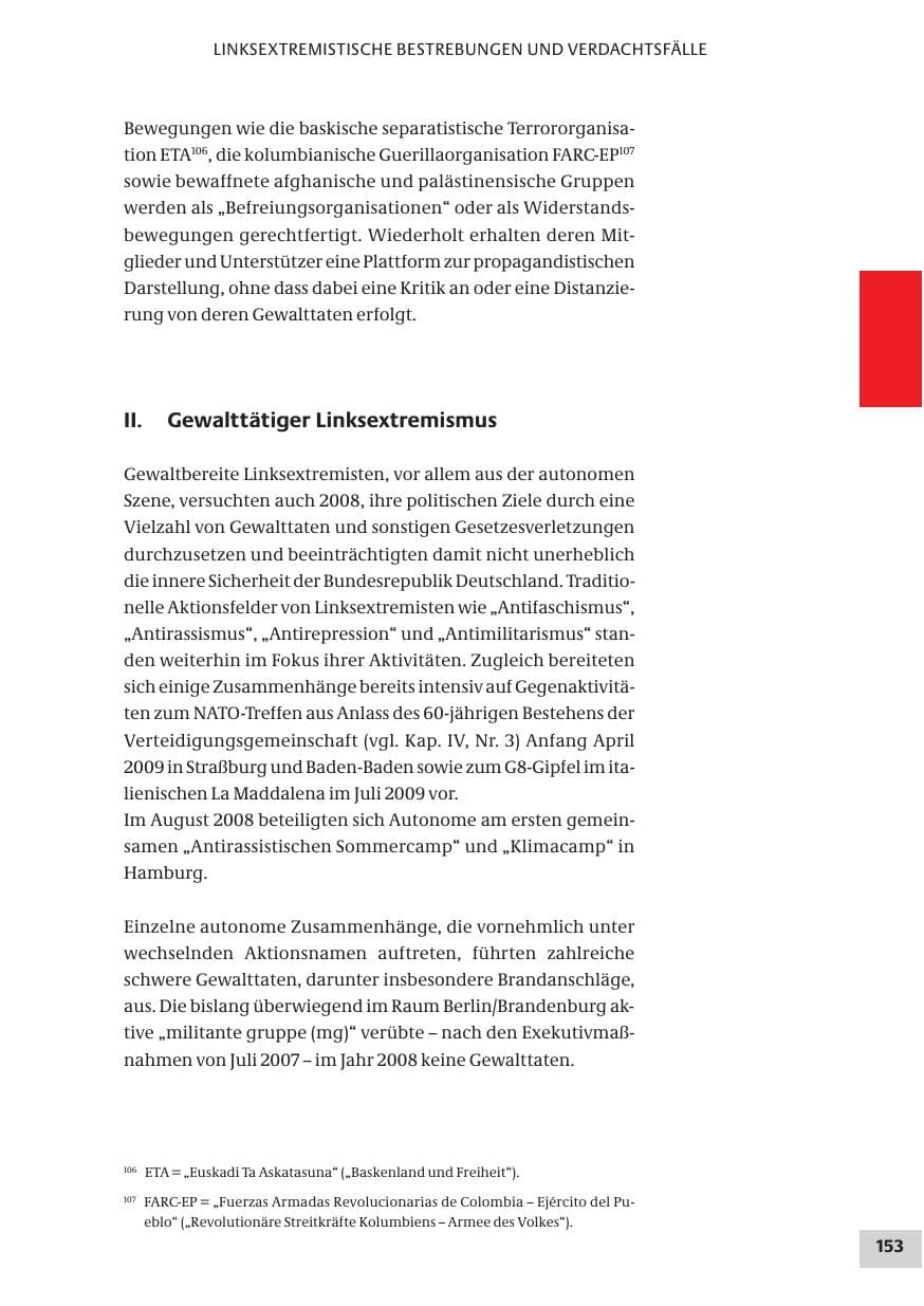 Seite 153 des Verfassungsschutzbericht 2008 Bund