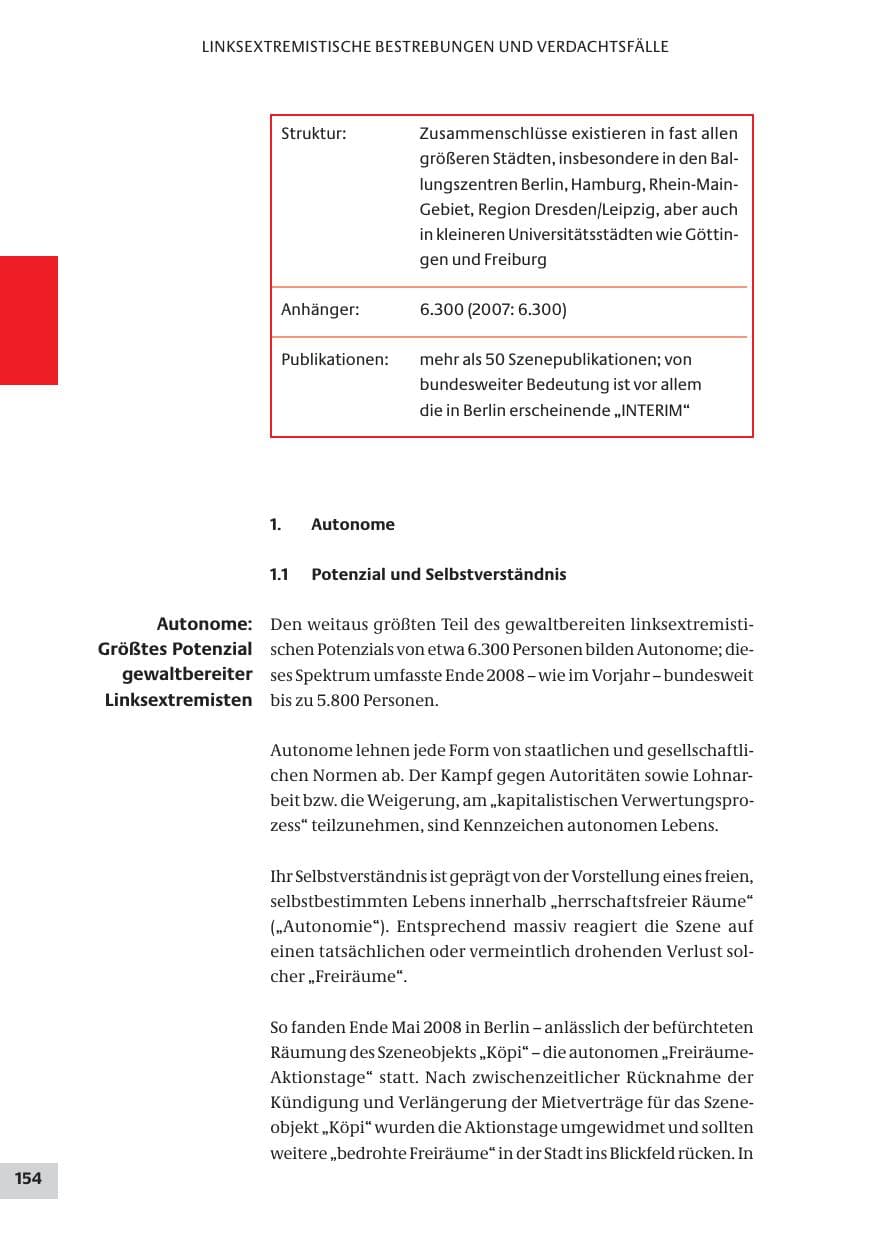 Seite 154 des Verfassungsschutzbericht 2008 Bund