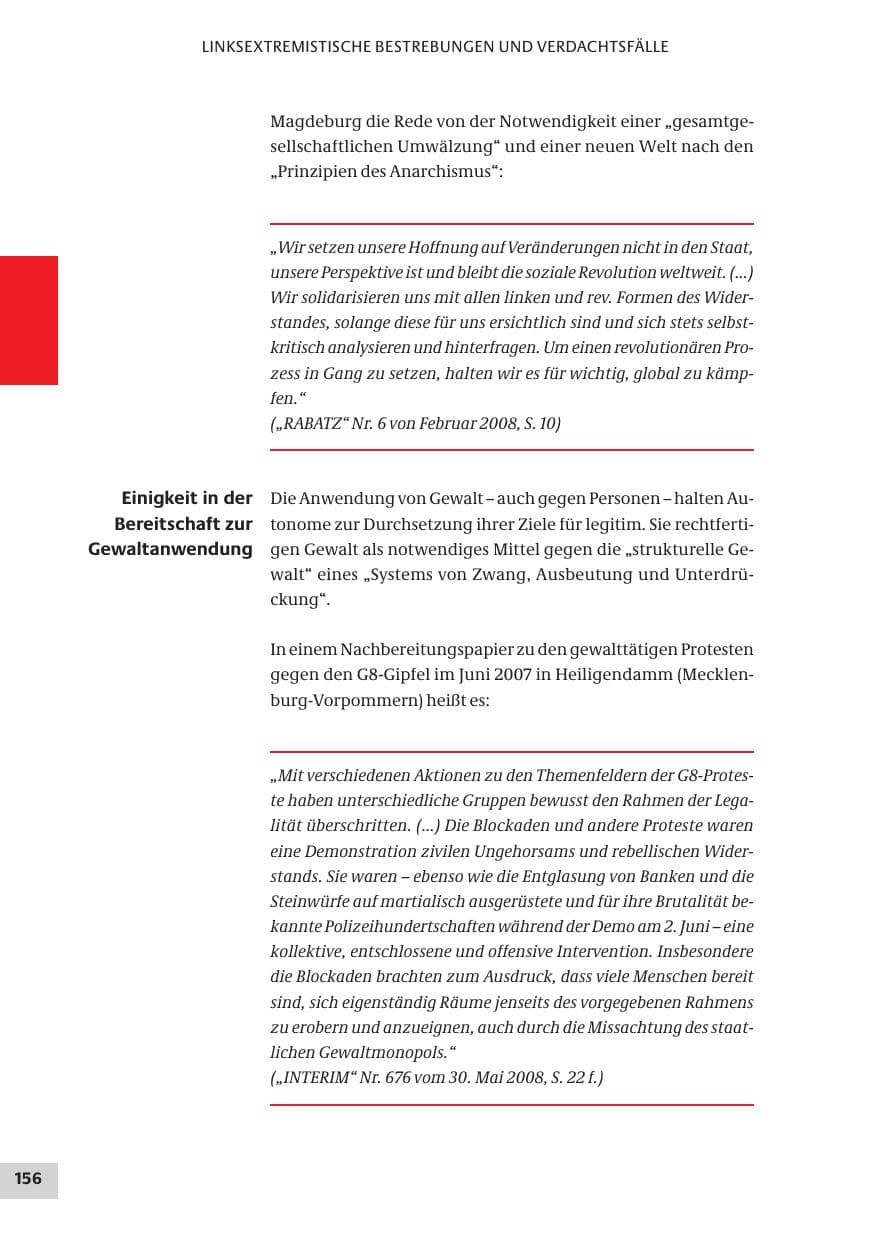 Seite 156 des Verfassungsschutzbericht 2008 Bund