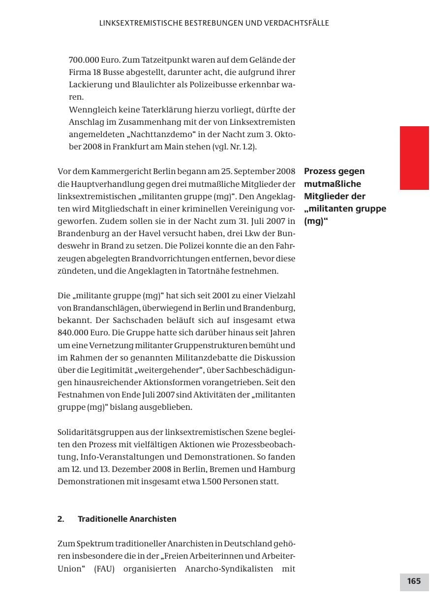 Seite 165 des Verfassungsschutzbericht 2008 Bund