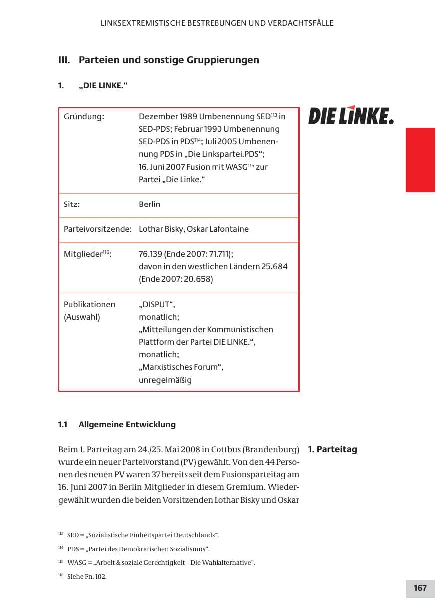 Seite 167 des Verfassungsschutzbericht 2008 Bund