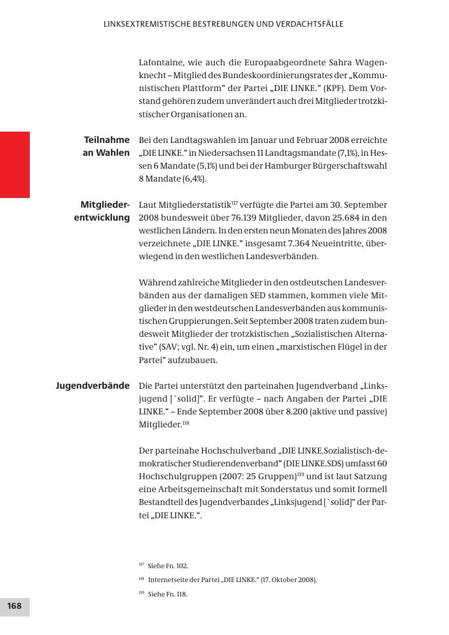 Seite 168 des Verfassungsschutzbericht 2008 Bund