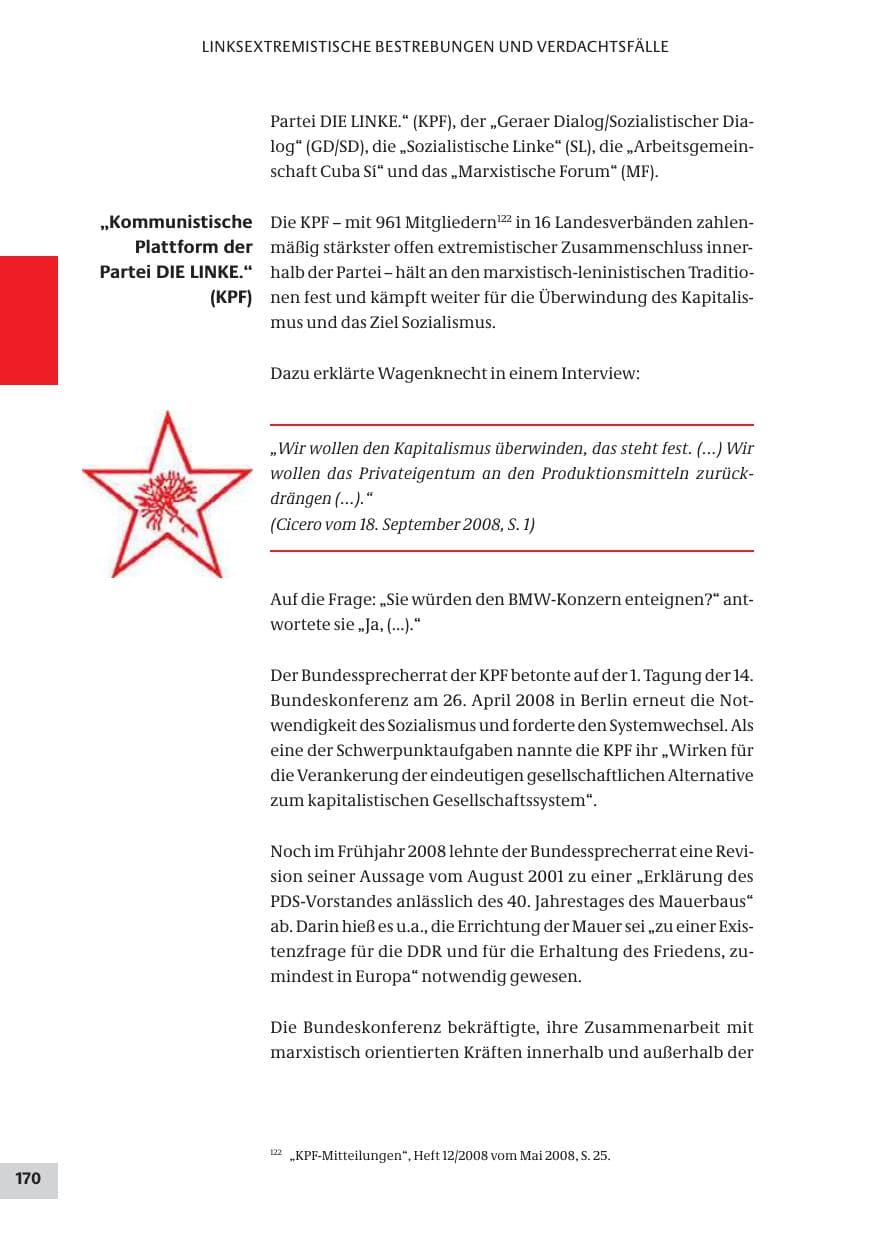 Seite 170 des Verfassungsschutzbericht 2008 Bund