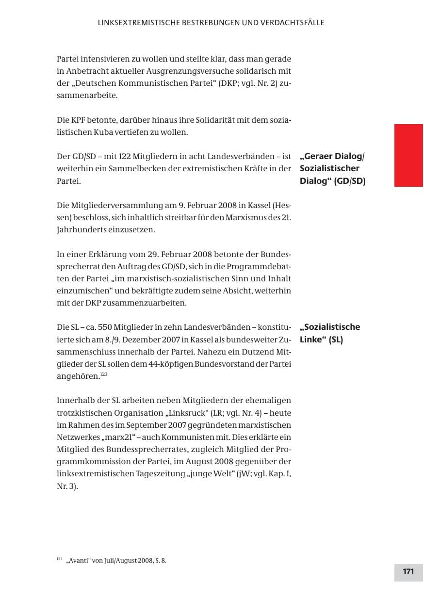 Seite 171 des Verfassungsschutzbericht 2008 Bund