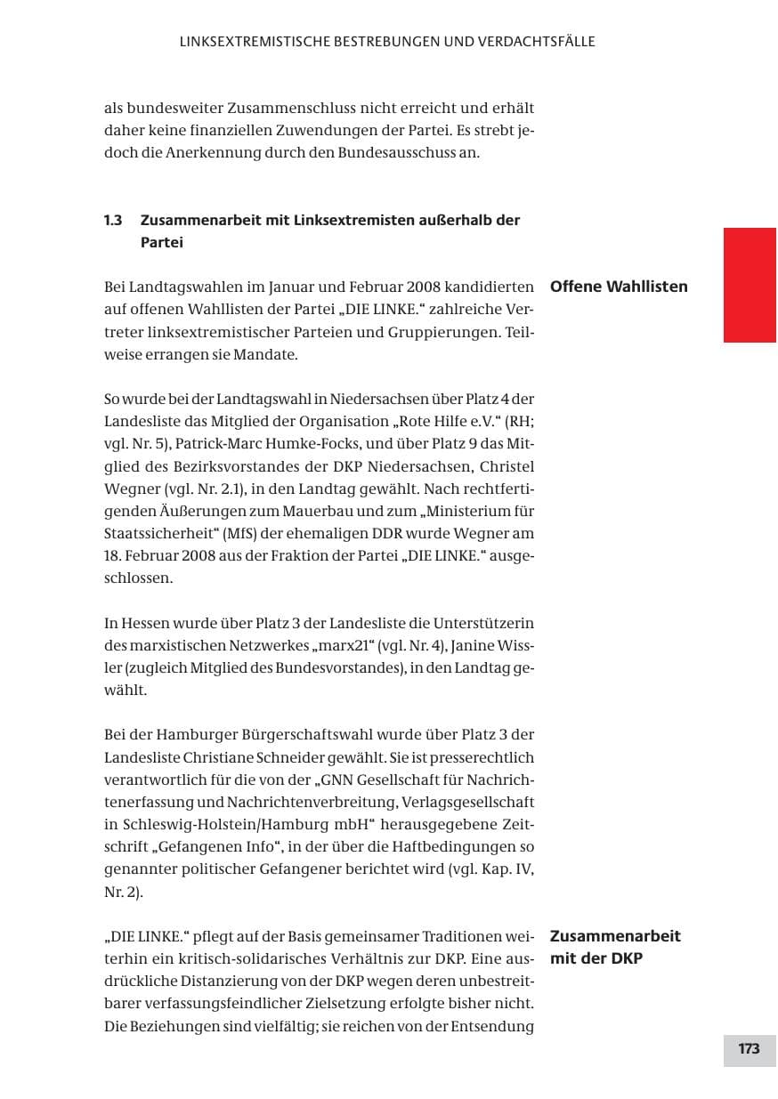 Seite 173 des Verfassungsschutzbericht 2008 Bund