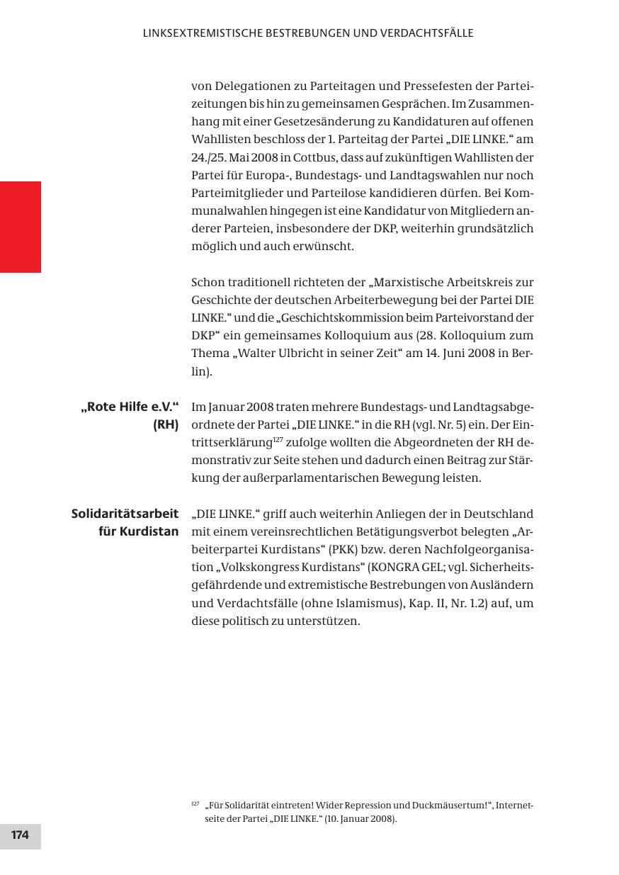 Seite 174 des Verfassungsschutzbericht 2008 Bund