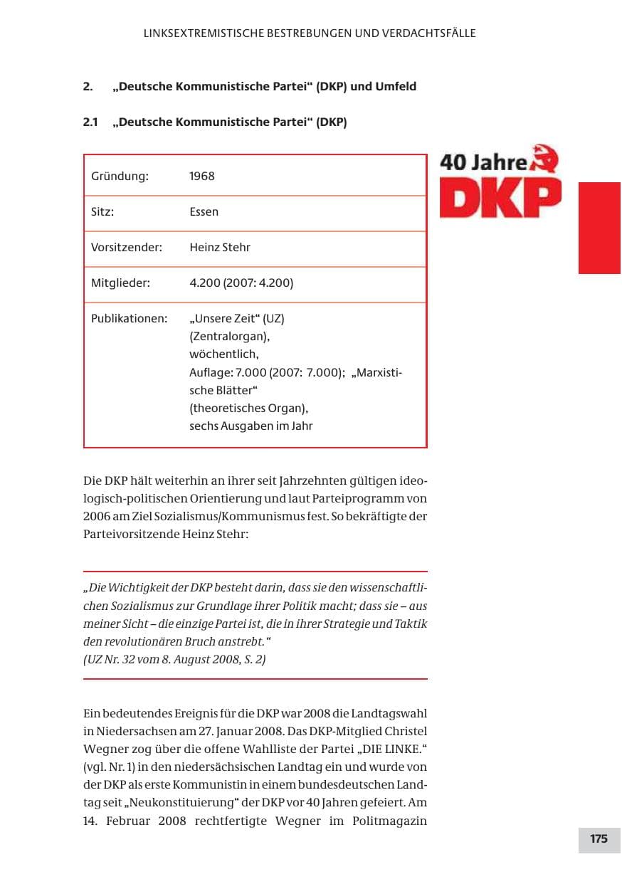Seite 175 des Verfassungsschutzbericht 2008 Bund