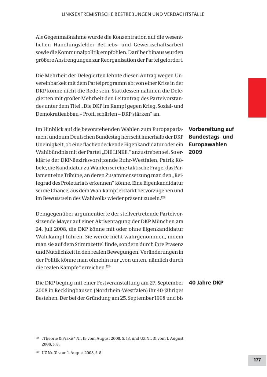 Seite 177 des Verfassungsschutzbericht 2008 Bund