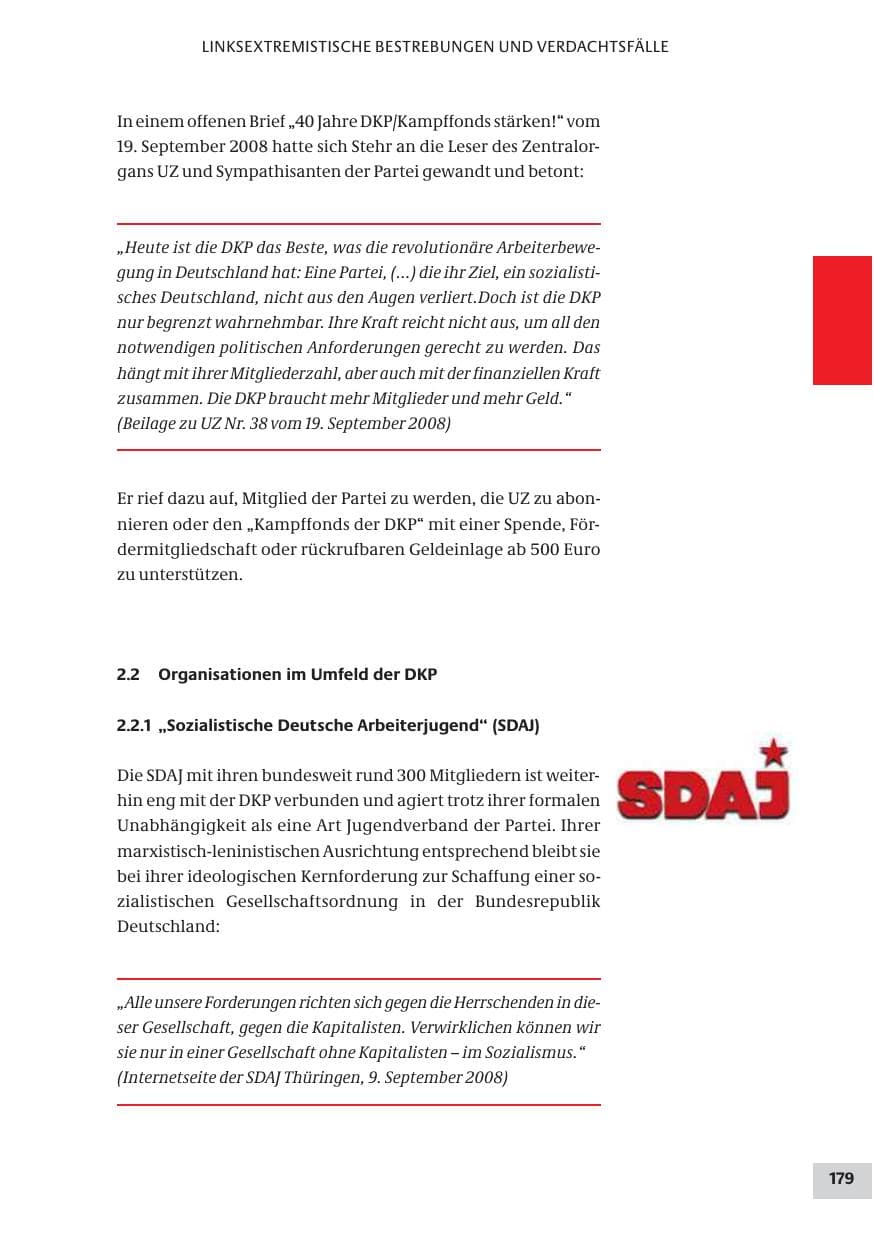 Seite 179 des Verfassungsschutzbericht 2008 Bund