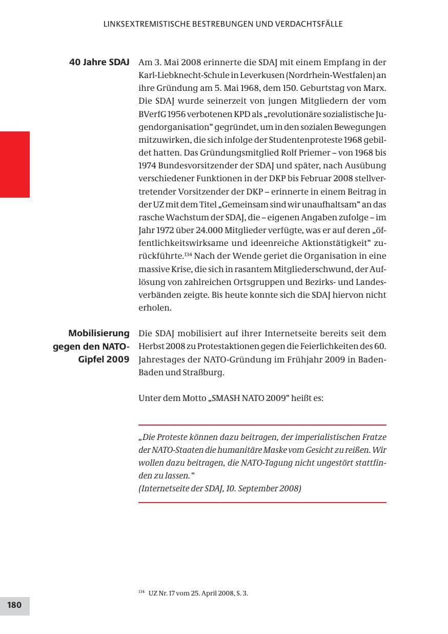 Seite 180 des Verfassungsschutzbericht 2008 Bund
