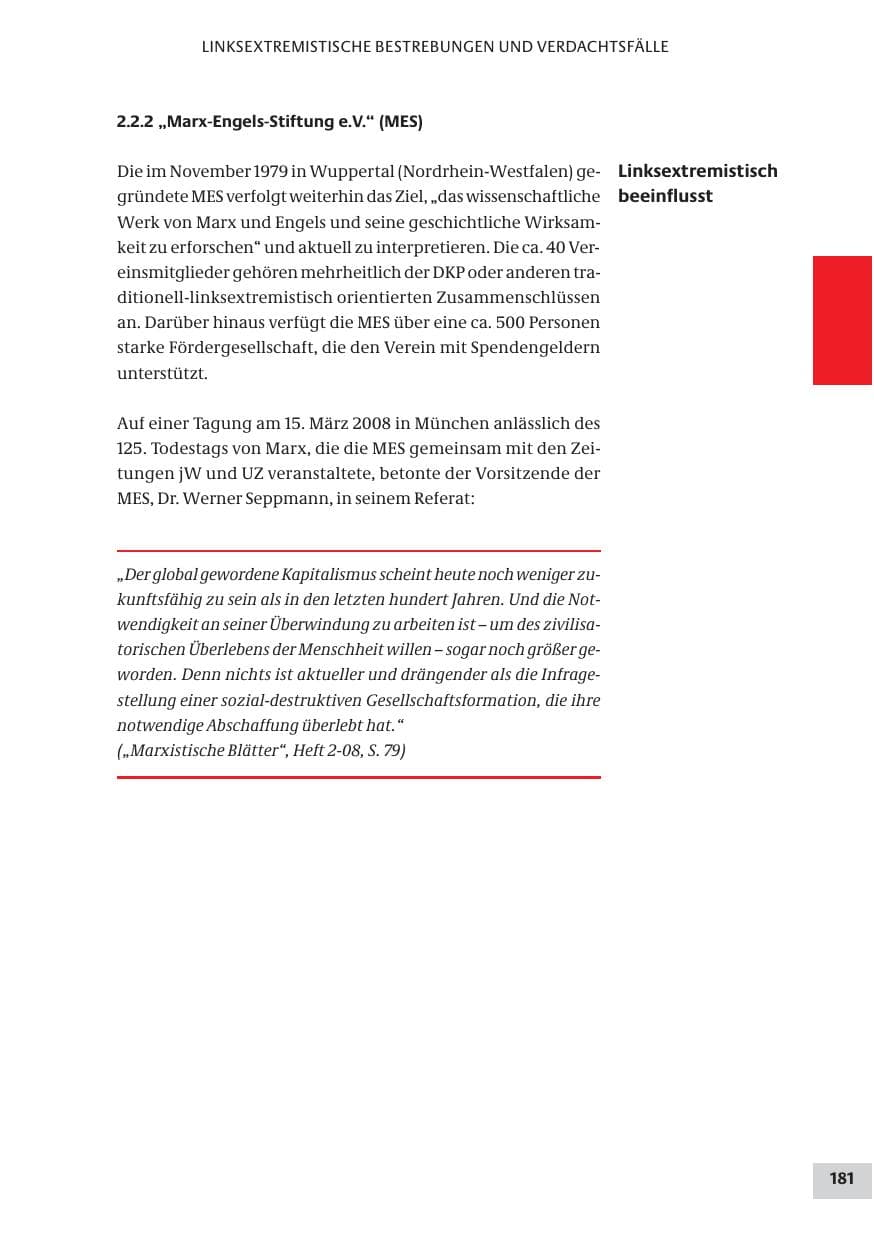 Seite 181 des Verfassungsschutzbericht 2008 Bund
