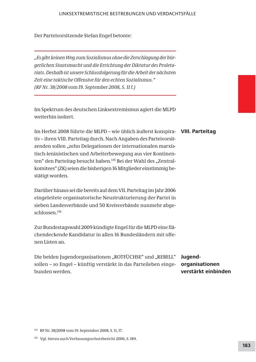 Seite 183 des Verfassungsschutzbericht 2008 Bund