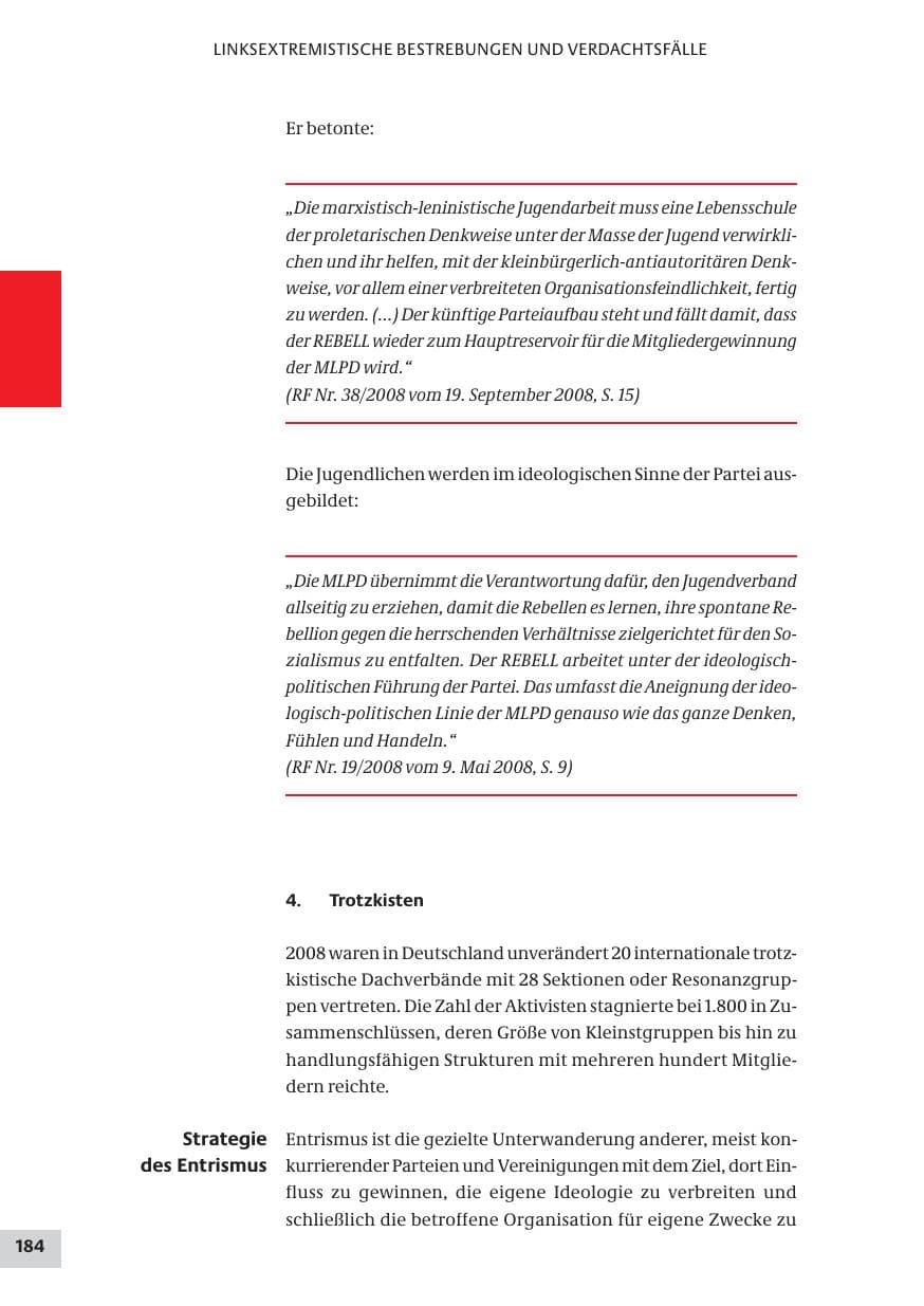 Seite 184 des Verfassungsschutzbericht 2008 Bund