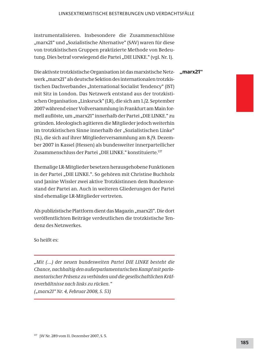 Seite 185 des Verfassungsschutzbericht 2008 Bund