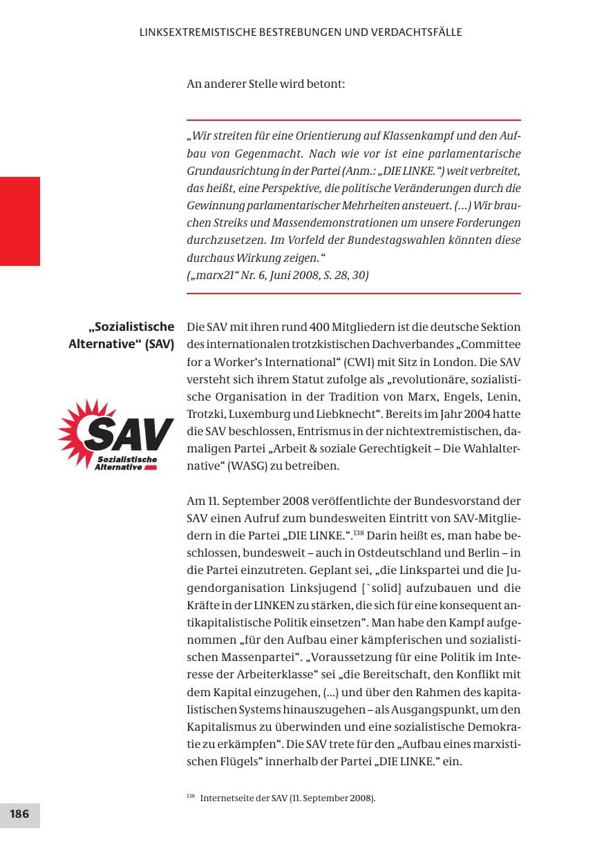 Seite 186 des Verfassungsschutzbericht 2008 Bund