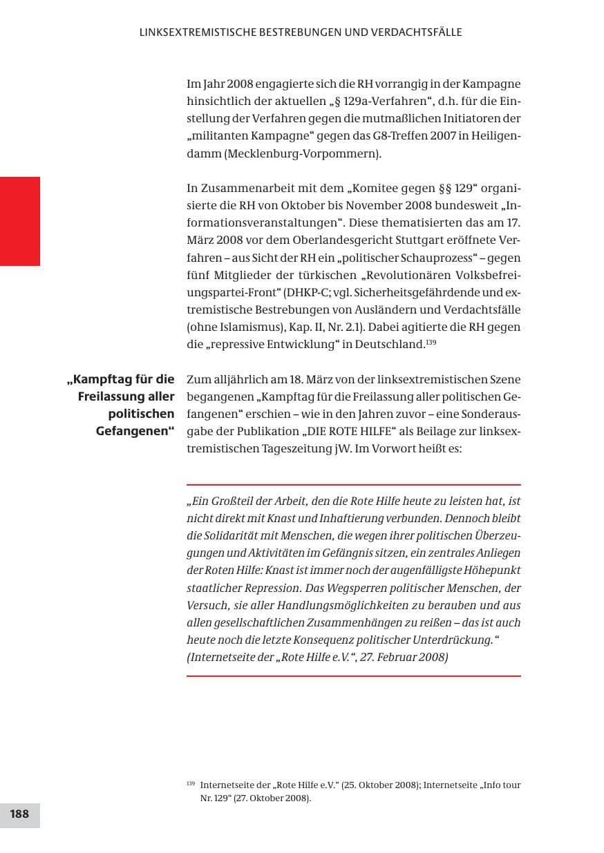 Seite 188 des Verfassungsschutzbericht 2008 Bund