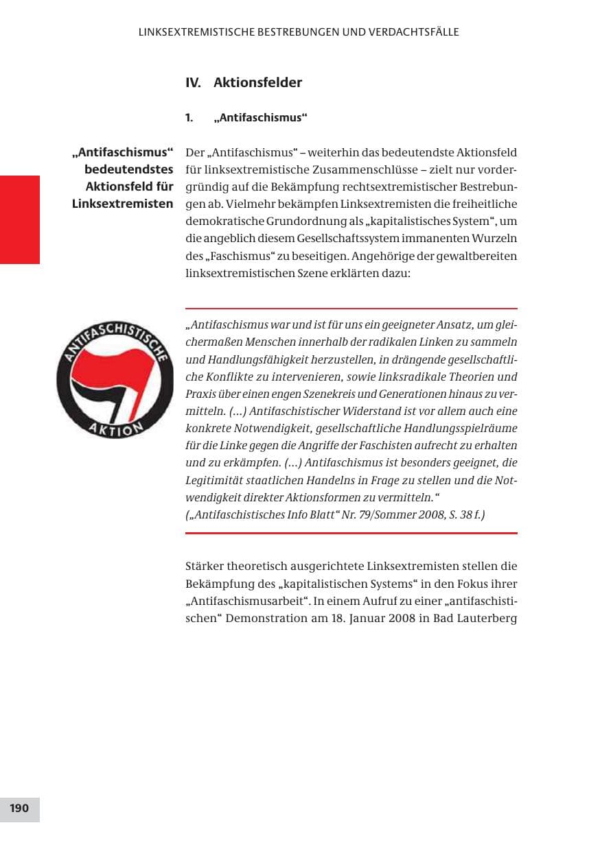 Seite 190 des Verfassungsschutzbericht 2008 Bund