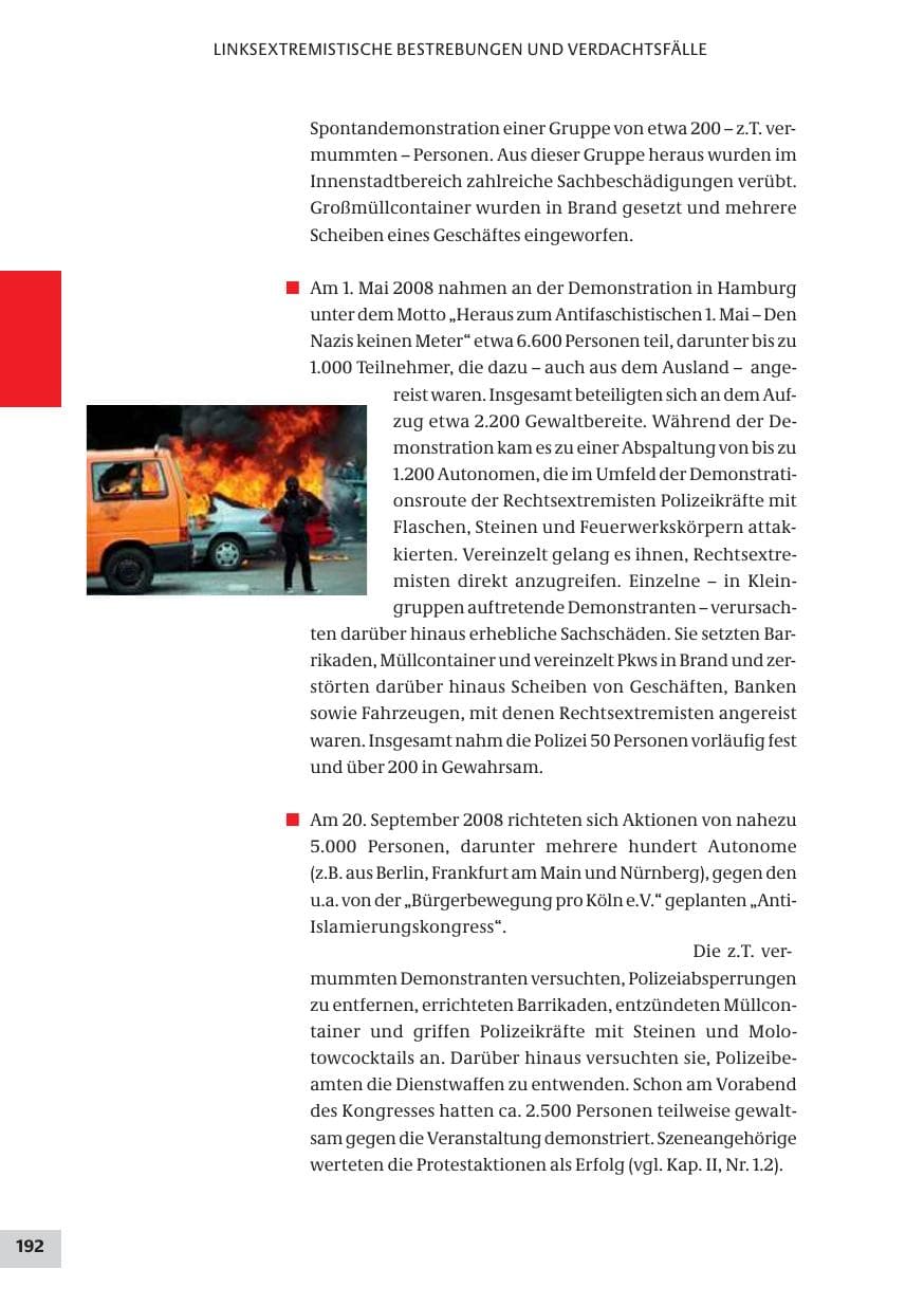 Seite 192 des Verfassungsschutzbericht 2008 Bund