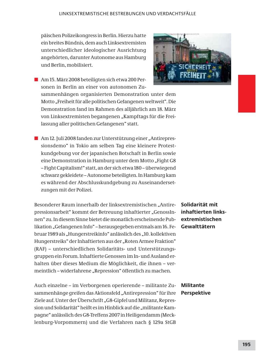 Seite 195 des Verfassungsschutzbericht 2008 Bund