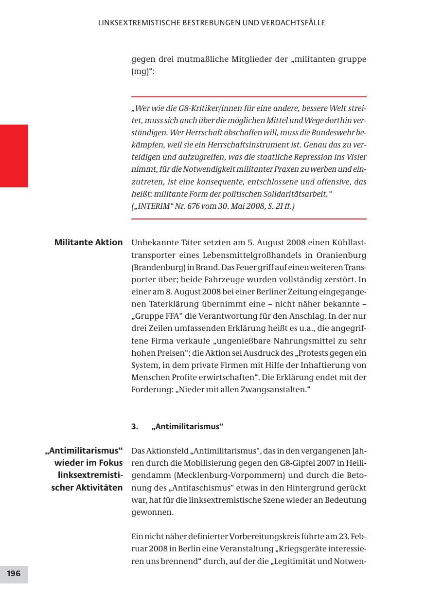Seite 196 des Verfassungsschutzbericht 2008 Bund