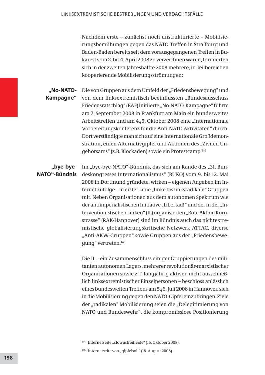 Seite 198 des Verfassungsschutzbericht 2008 Bund