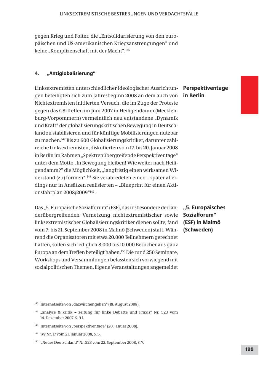 Seite 199 des Verfassungsschutzbericht 2008 Bund
