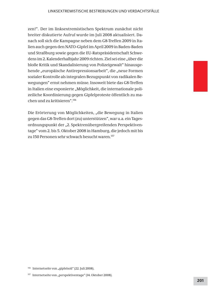 Seite 201 des Verfassungsschutzbericht 2008 Bund