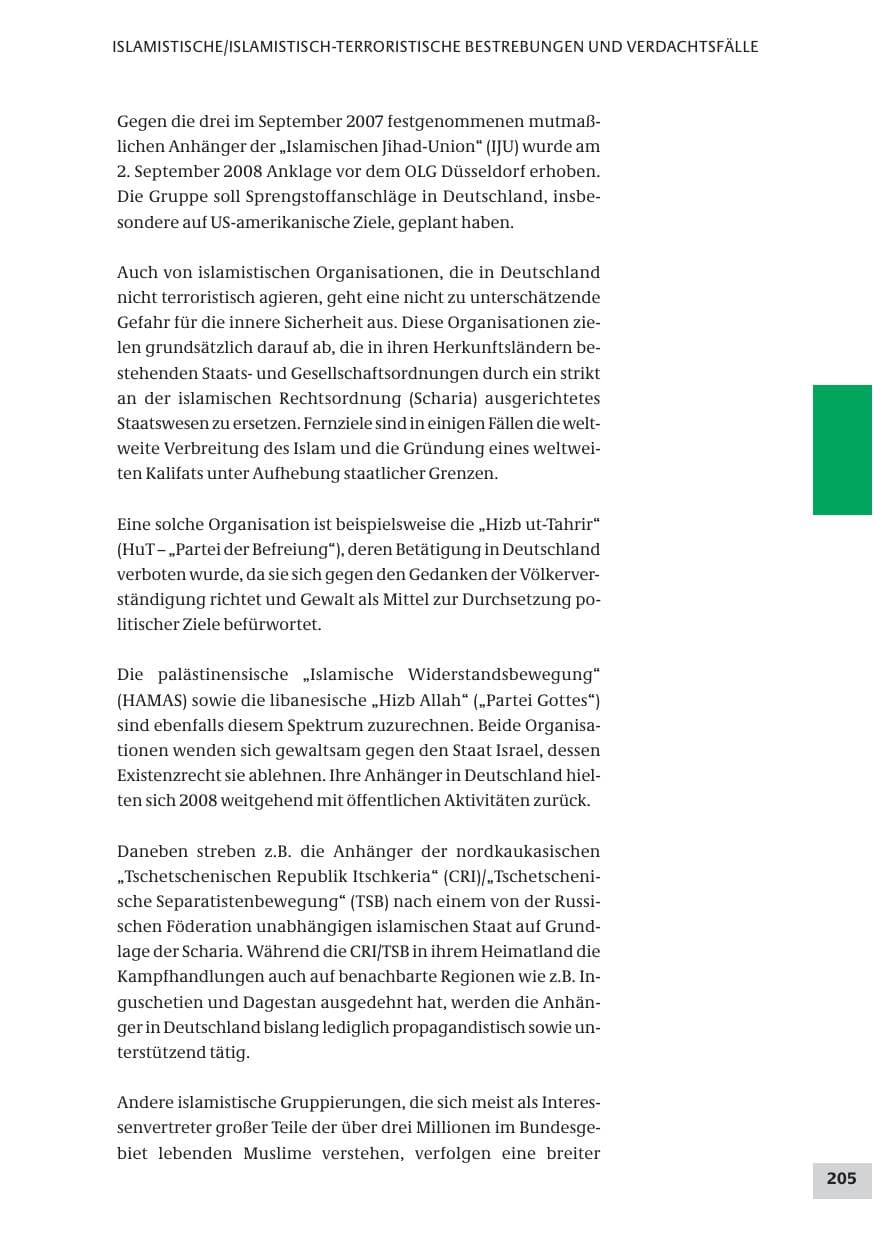Seite 205 des Verfassungsschutzbericht 2008 Bund