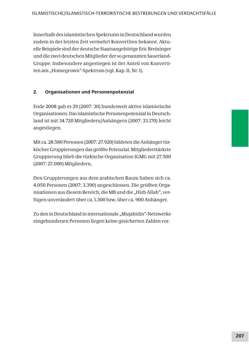 Seite 207 des Verfassungsschutzbericht 2008 Bund