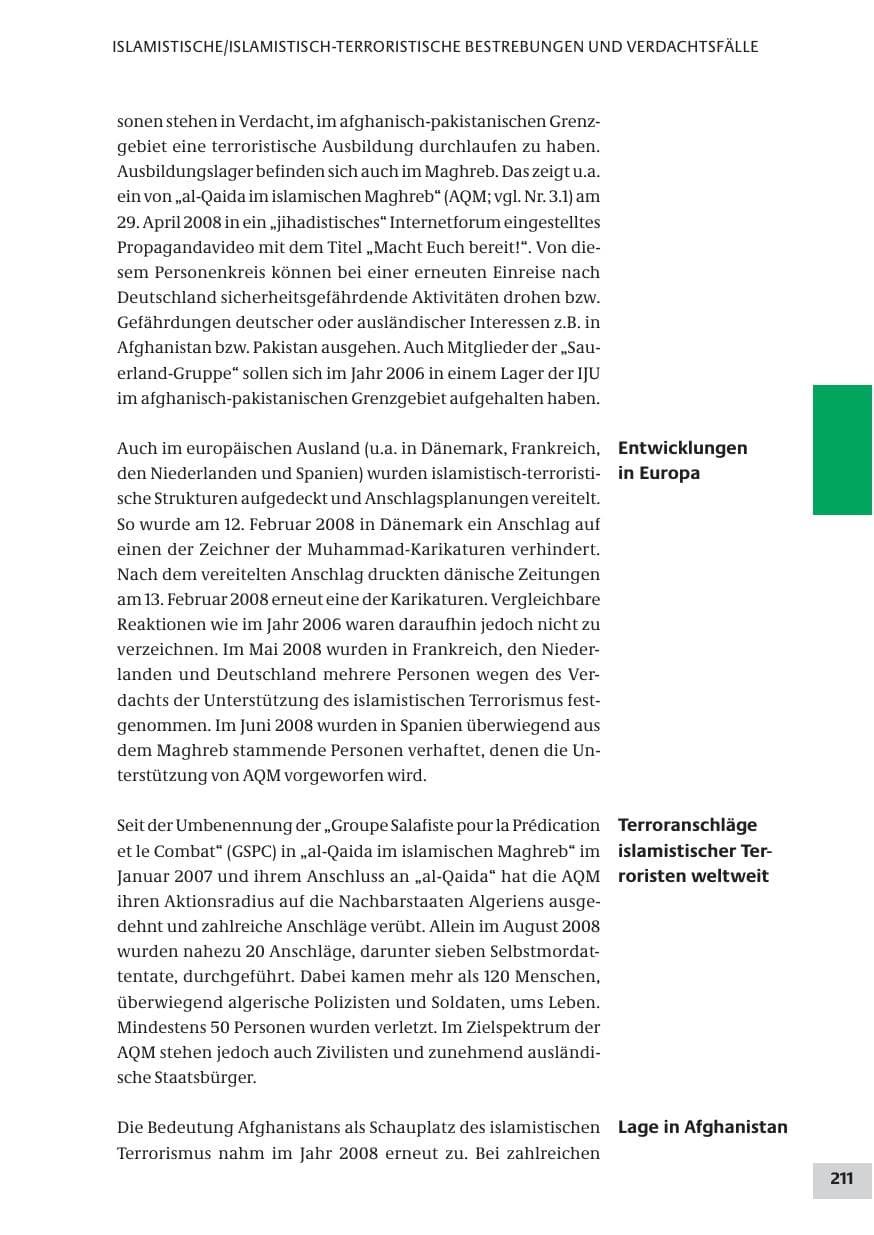 Seite 211 des Verfassungsschutzbericht 2008 Bund