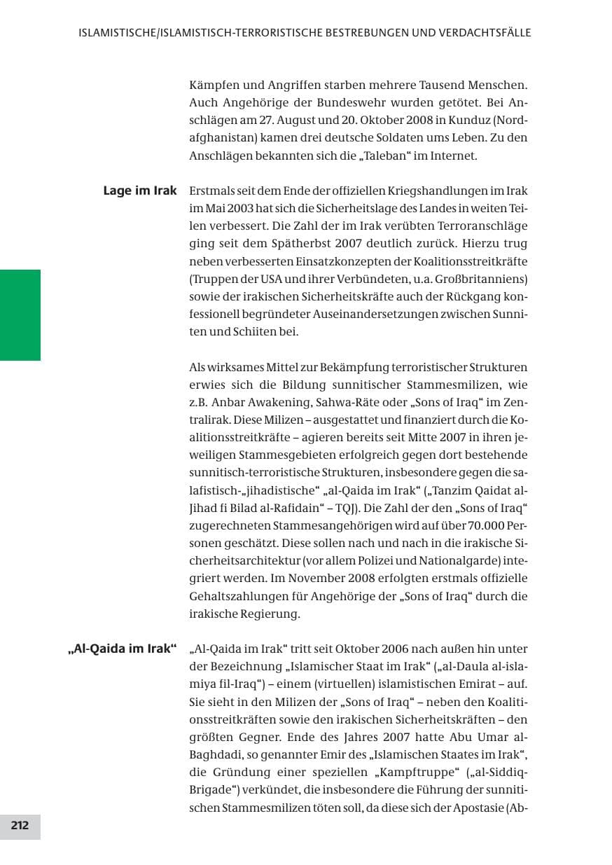 Seite 212 des Verfassungsschutzbericht 2008 Bund