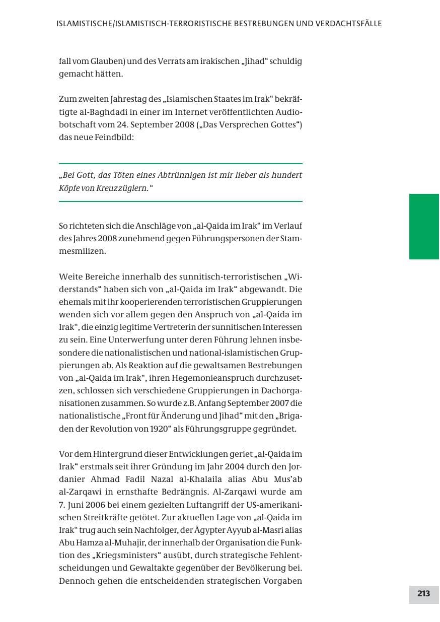 Seite 213 des Verfassungsschutzbericht 2008 Bund