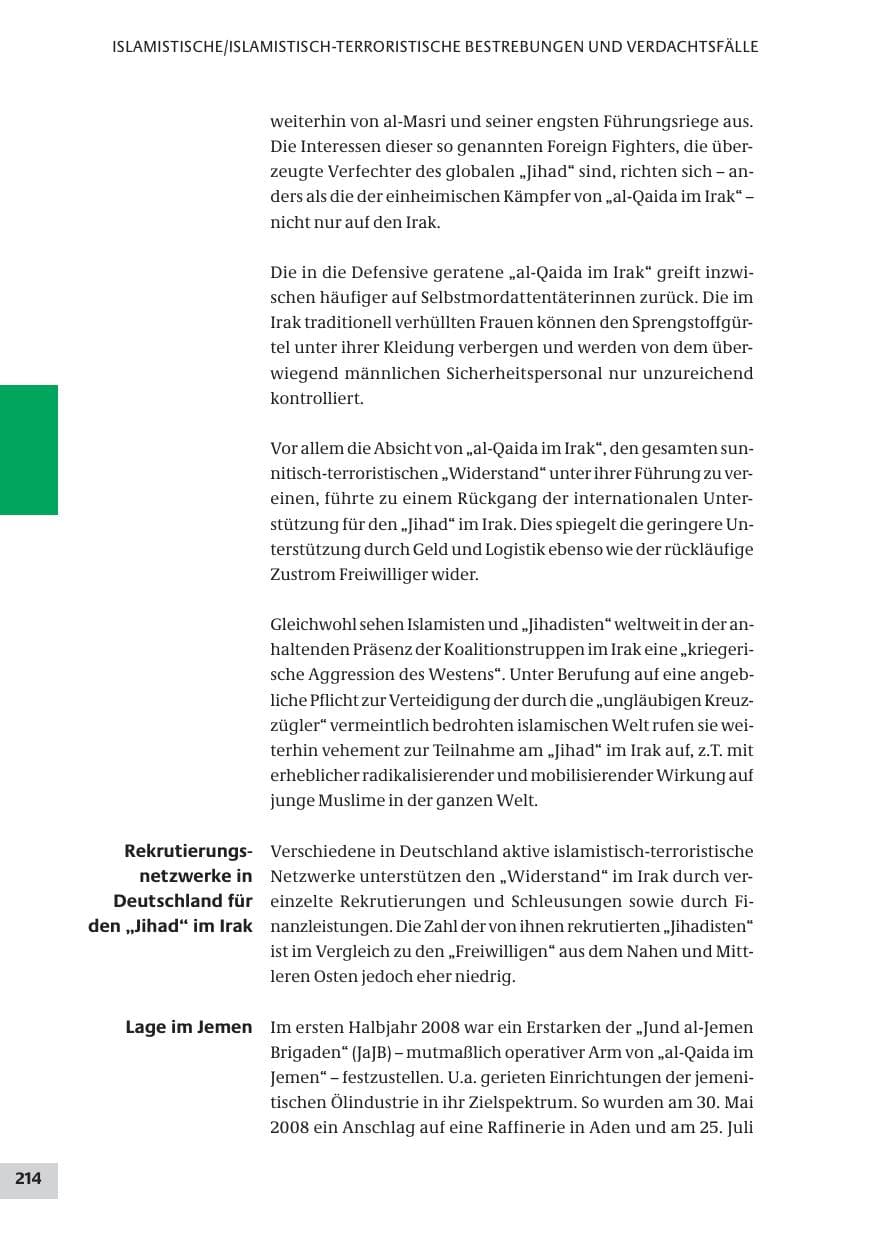Seite 214 des Verfassungsschutzbericht 2008 Bund