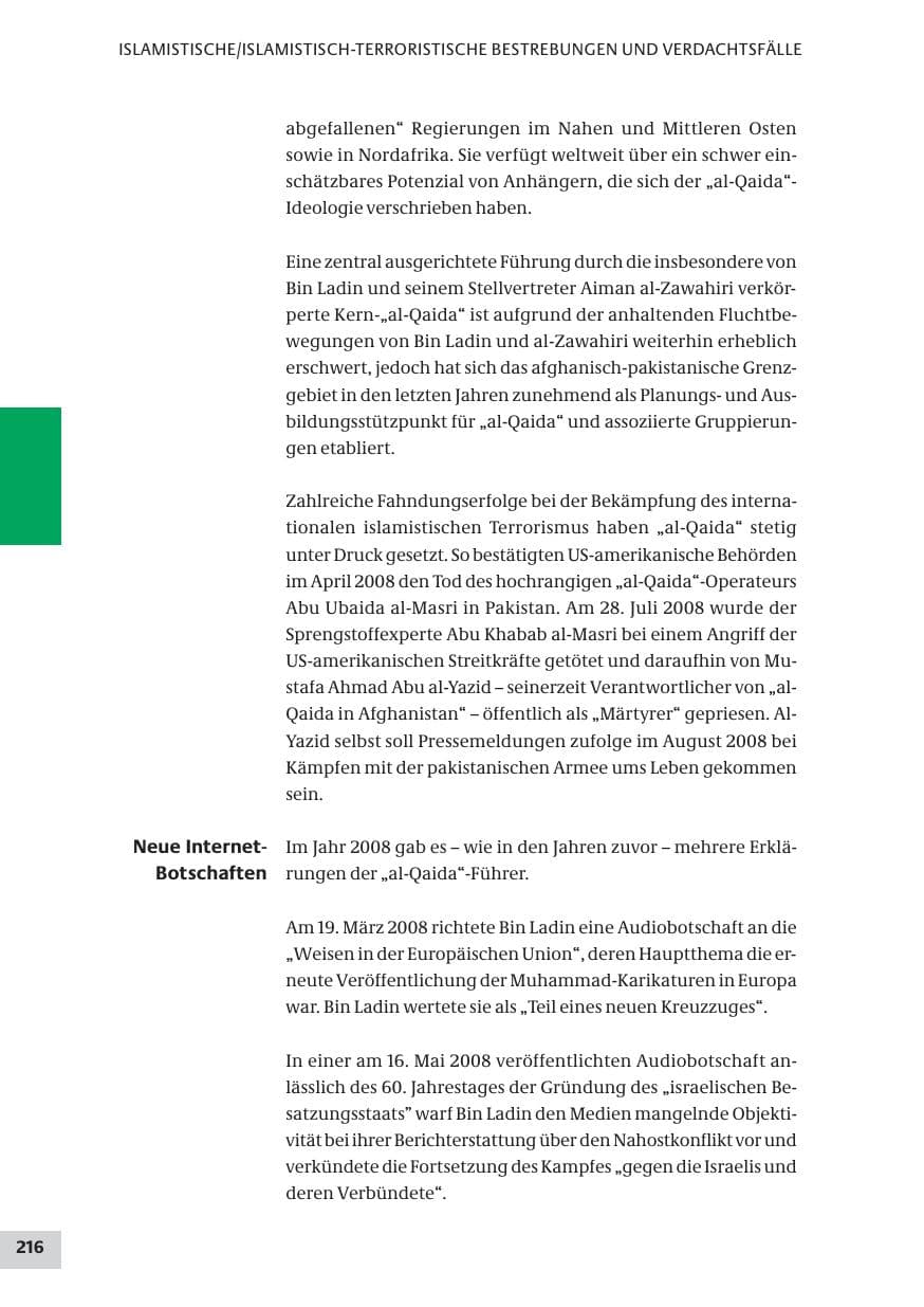 Seite 216 des Verfassungsschutzbericht 2008 Bund