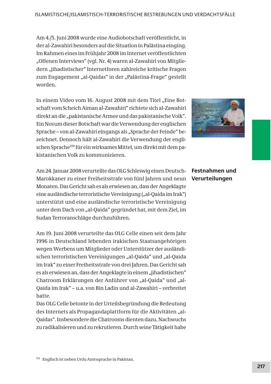 Seite 217 des Verfassungsschutzbericht 2008 Bund