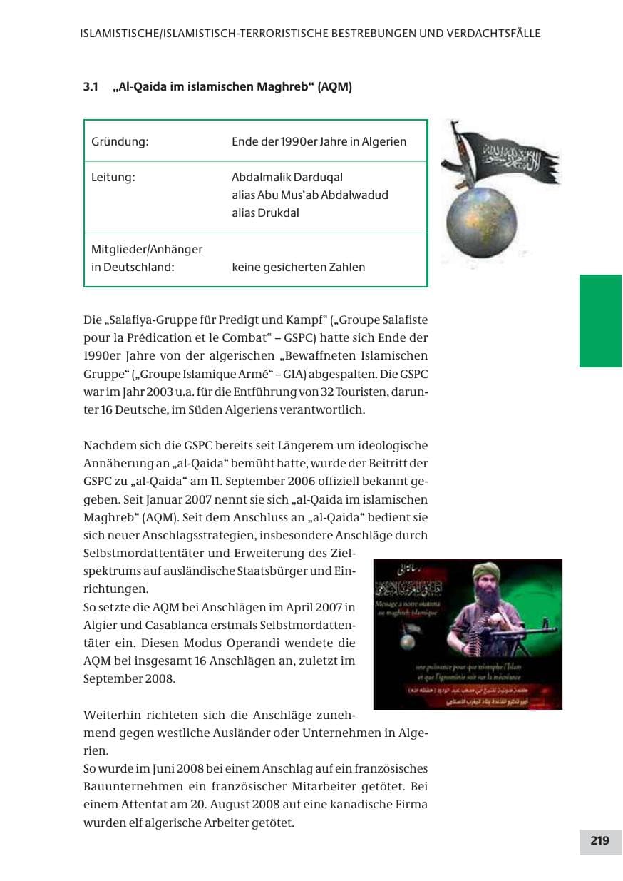 Seite 219 des Verfassungsschutzbericht 2008 Bund
