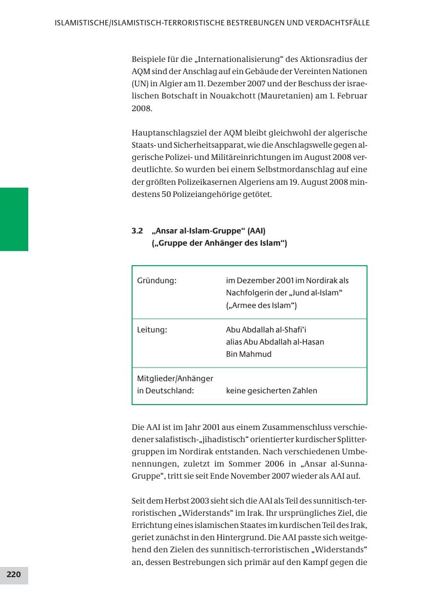 Seite 220 des Verfassungsschutzbericht 2008 Bund