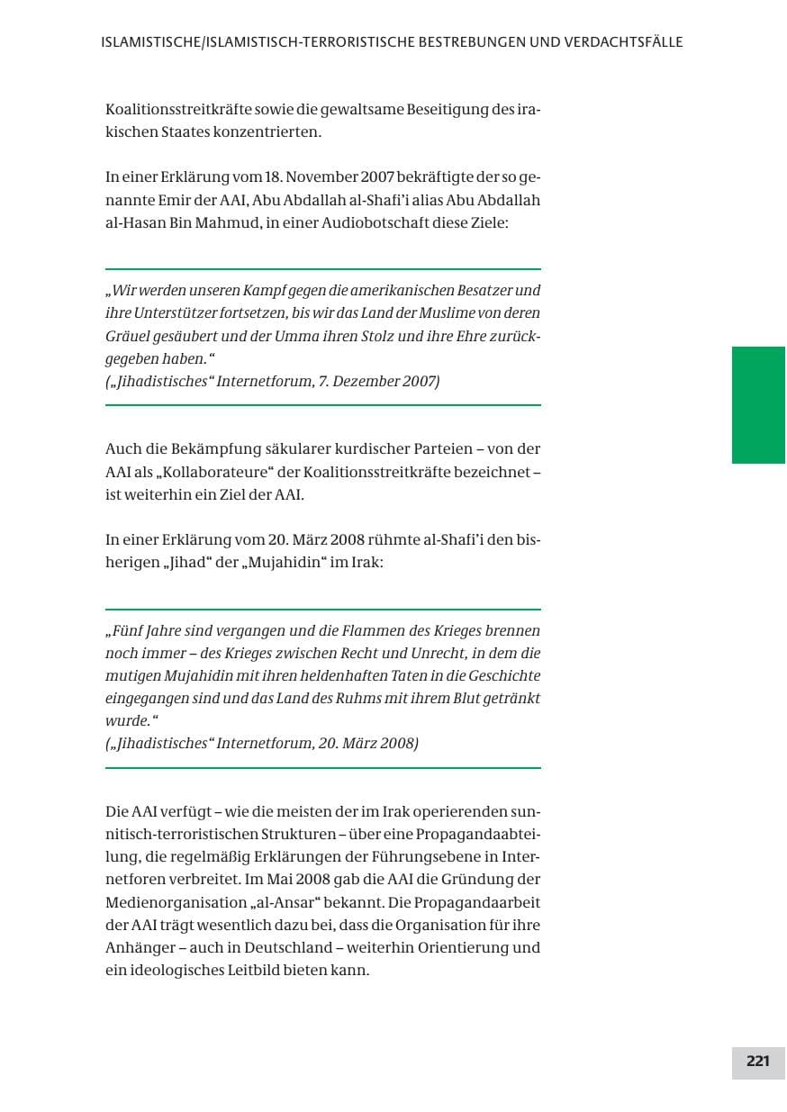 Seite 221 des Verfassungsschutzbericht 2008 Bund