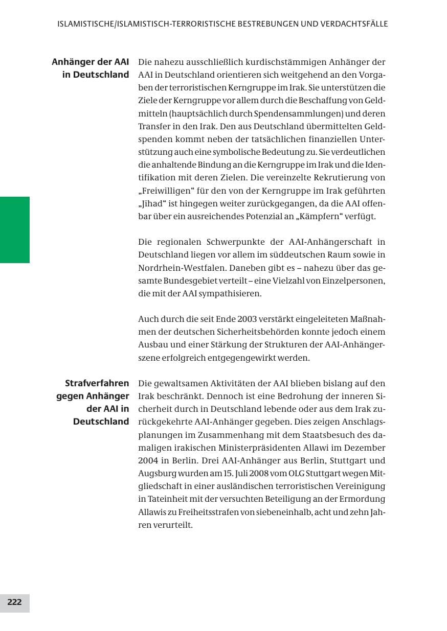 Seite 222 des Verfassungsschutzbericht 2008 Bund