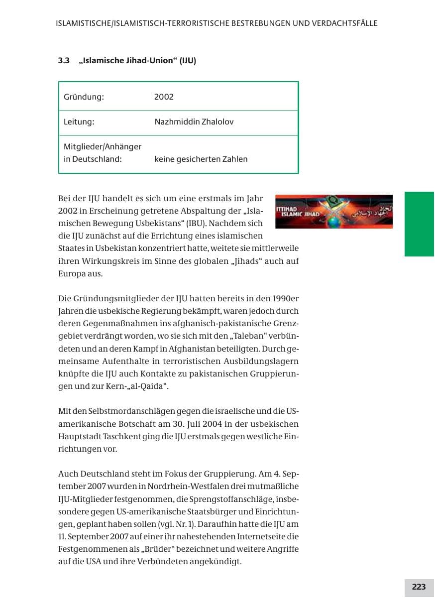 Seite 223 des Verfassungsschutzbericht 2008 Bund