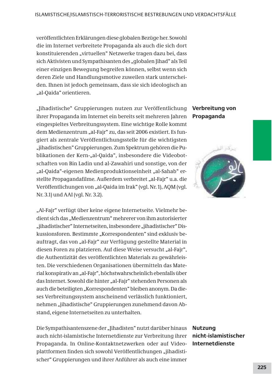 Seite 225 des Verfassungsschutzbericht 2008 Bund