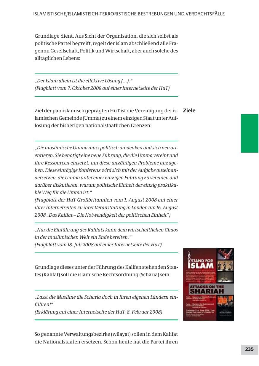 Seite 235 des Verfassungsschutzbericht 2008 Bund