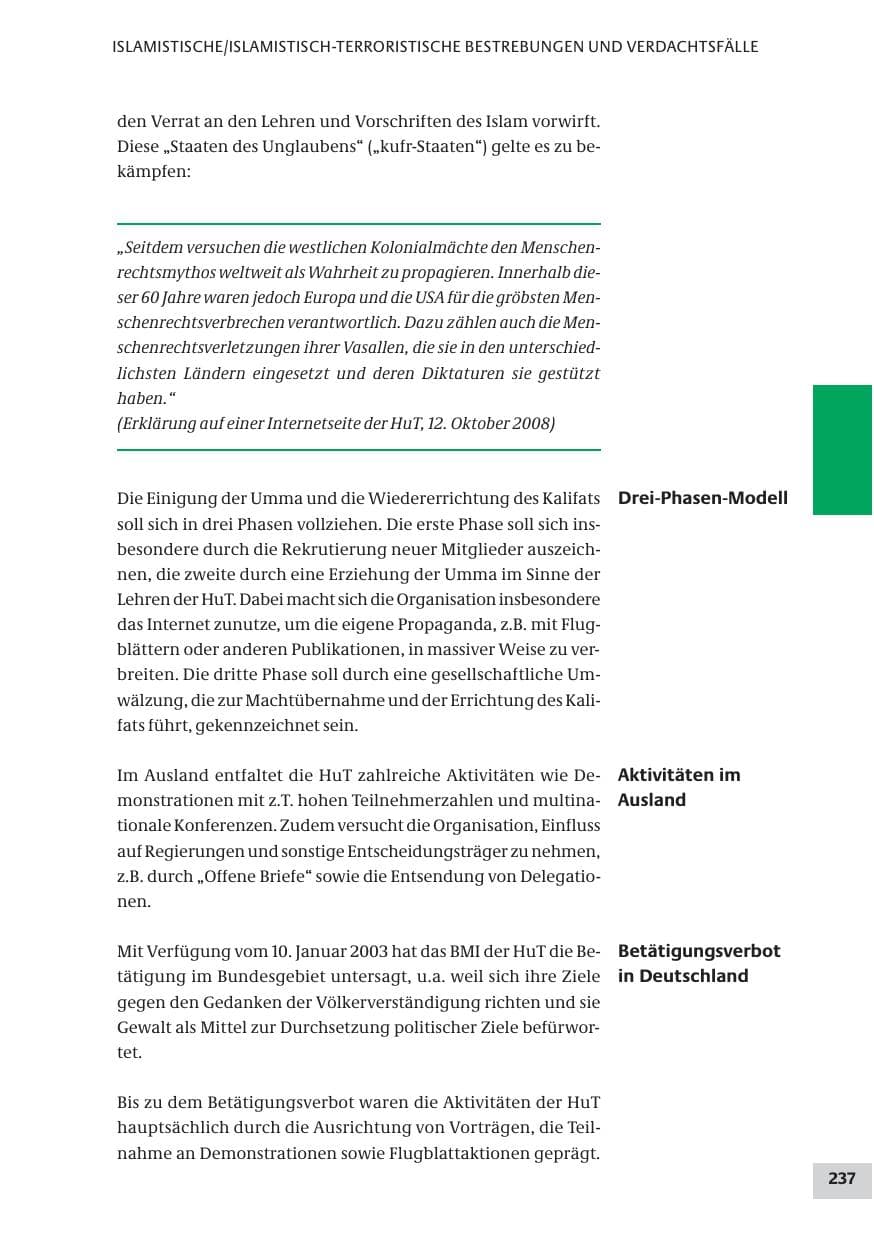 Seite 237 des Verfassungsschutzbericht 2008 Bund