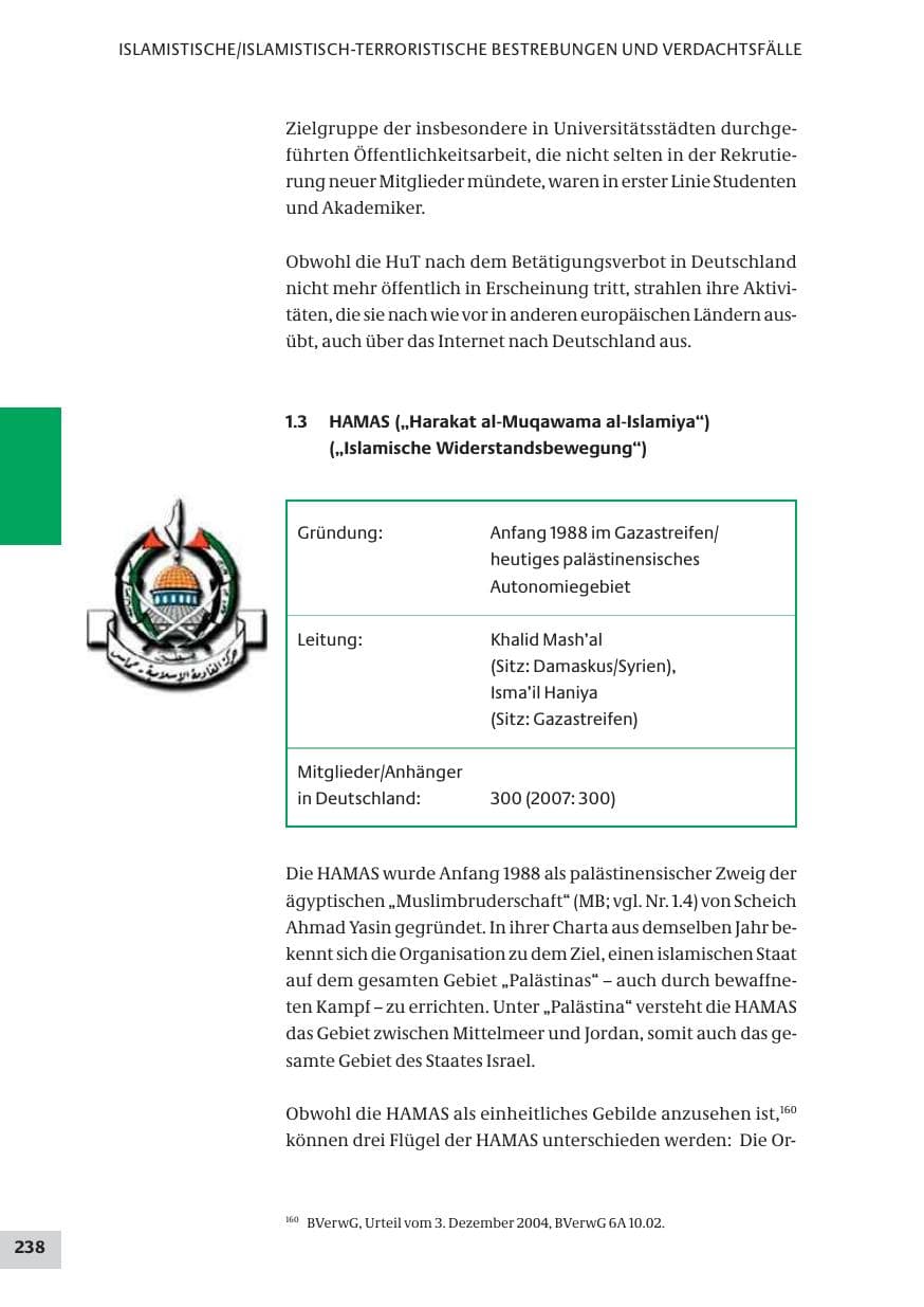 Seite 238 des Verfassungsschutzbericht 2008 Bund