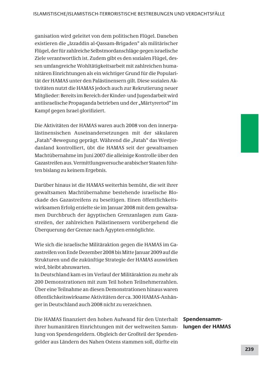 Seite 239 des Verfassungsschutzbericht 2008 Bund